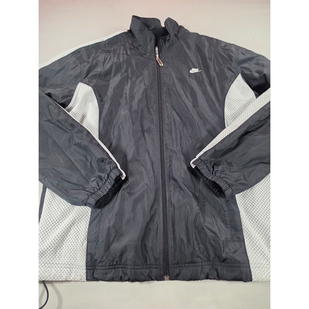 Nike Windbreaker Jacket Mens XL Black White Mesh Panel Full Zip Track Top